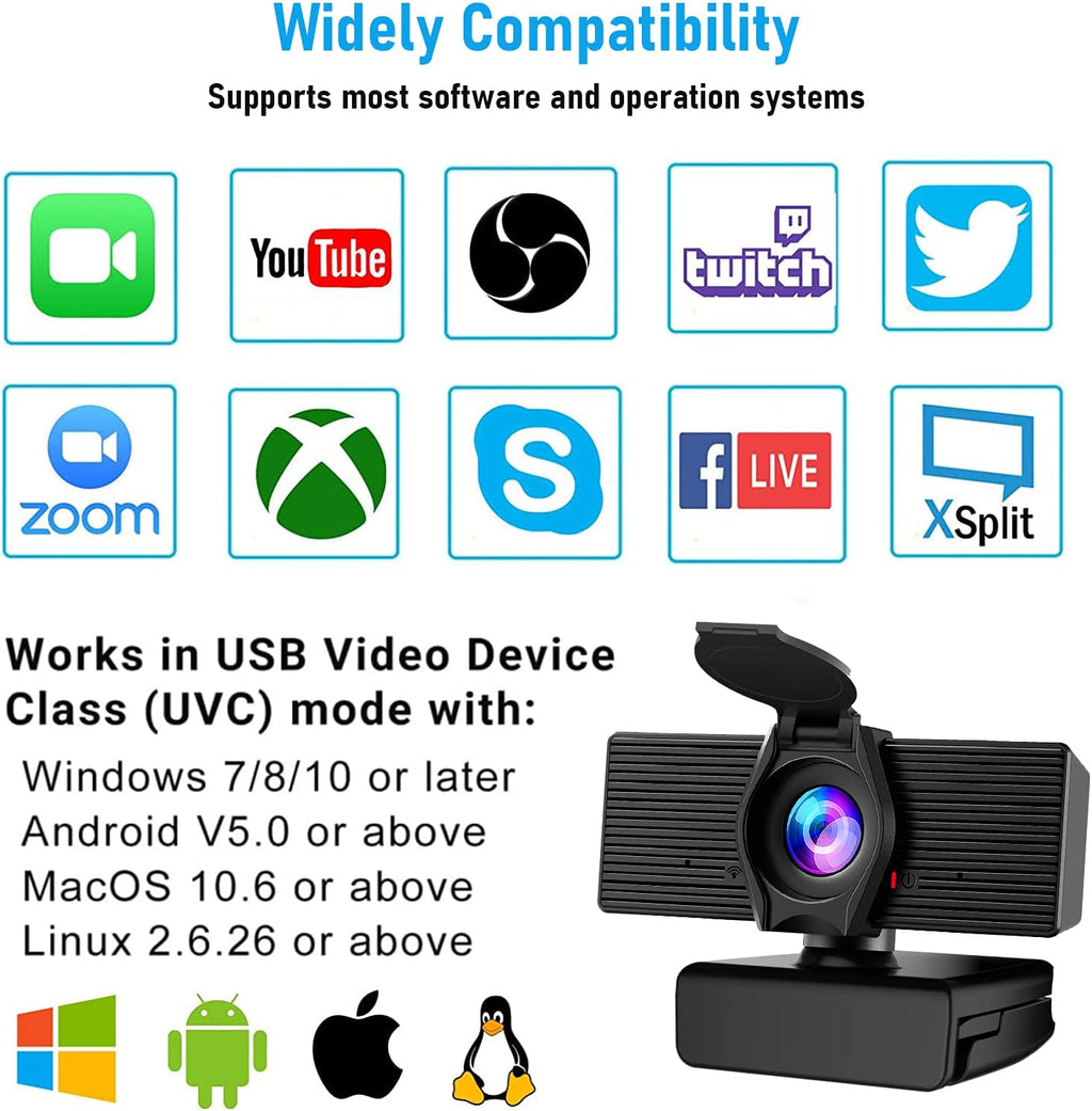 Webcam with Microphone & Privacy Cover, 1080P HD Web Computer Camera, USB Plug and Play Laptop PC Desktop Camera
