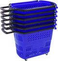 35L Shopping Basket Set of 6 Plastic Rolling Shopping Basket with Handles Portable Shopping Cart Set for Retail Store