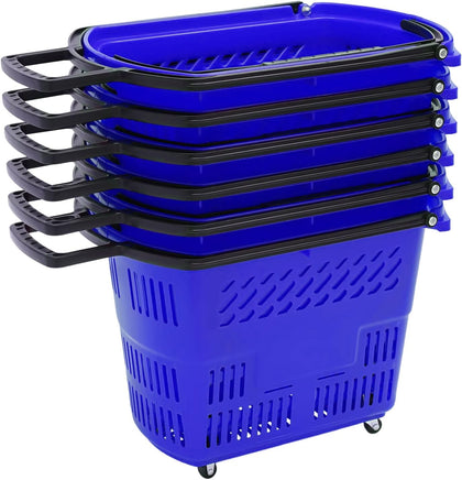 35L Shopping Basket Set of 6 Plastic Rolling Shopping Basket with Handles Portable Shopping Cart Set for Retail Store