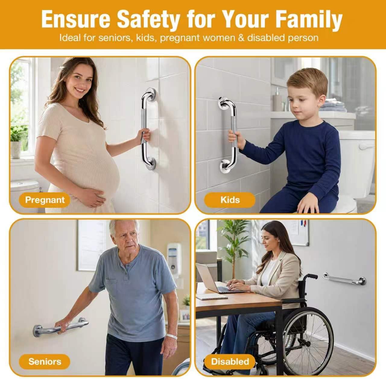 3 Packs Shower Grab Bars for Bathroom, 2 x 16 Inch & 1 x 12 Inch Safety Handicap Grab Bars for Wall, Anti-Slip Shower