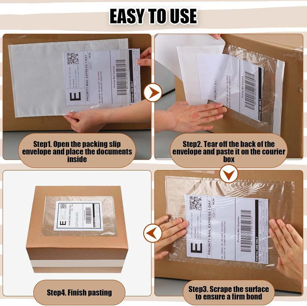 200 Pcs 9.5 x 12 in Clear Packing Slip Pouches Shipping Label Sleeves Adhesive Packing List Pockets Envelopes Mailing