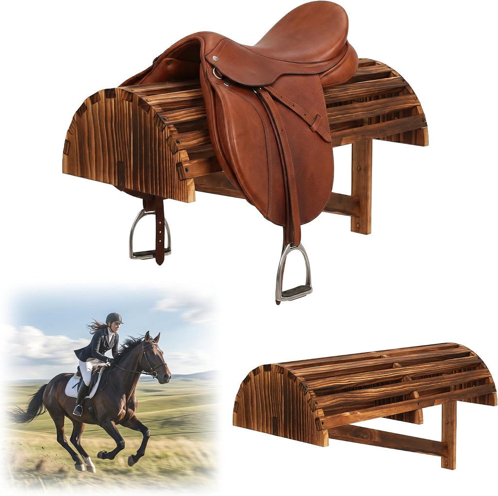2 Pack Wood Saddle Rack Wall Mounted, 23.6 x11.8 x13.4 inch