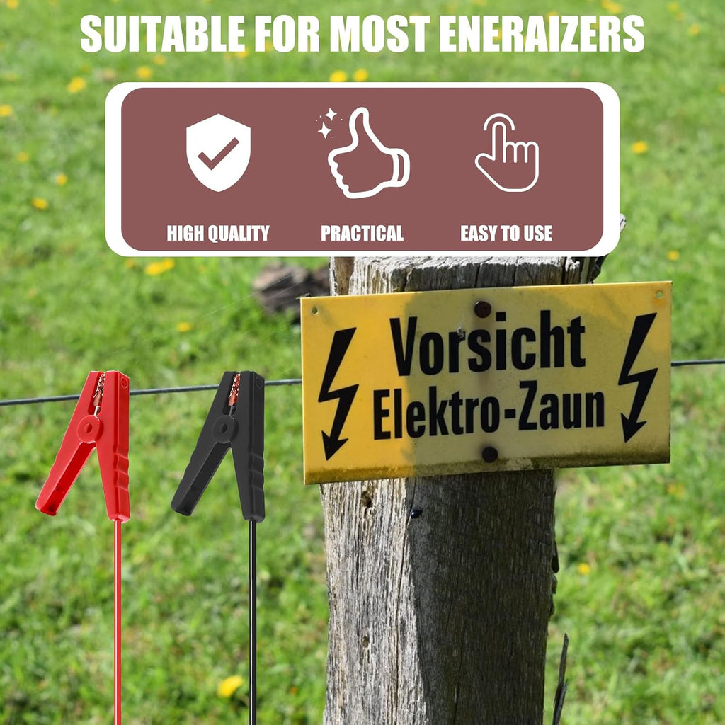 3.3FT Electric Fence Wire Alligator Clips, Electric Fence Kit Connect Energizer, and Electric Fence Charger Solar