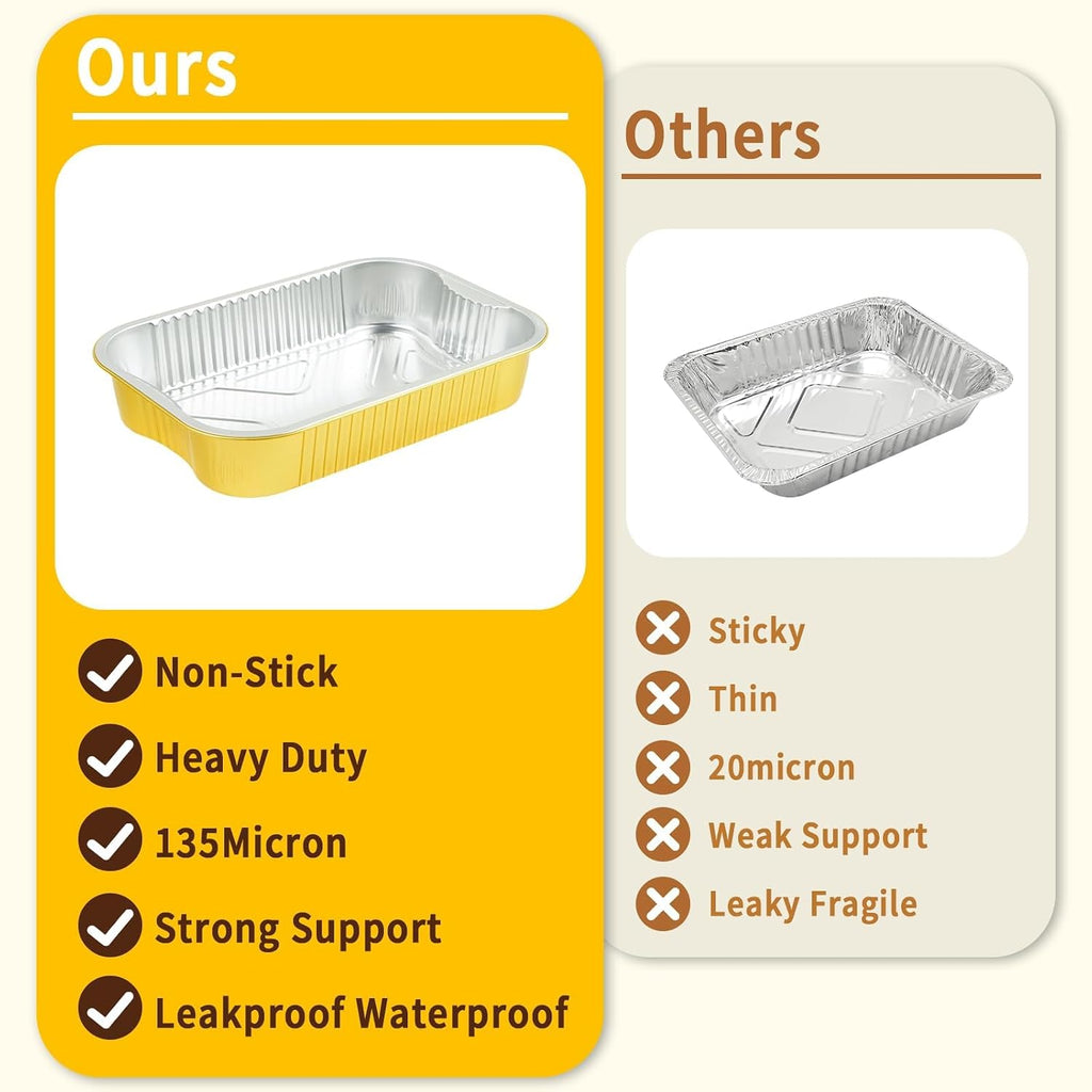 15-Pack 9x13 Gold Aluminum Pans with Lids | Heavy Duty Half Size Baking Pan