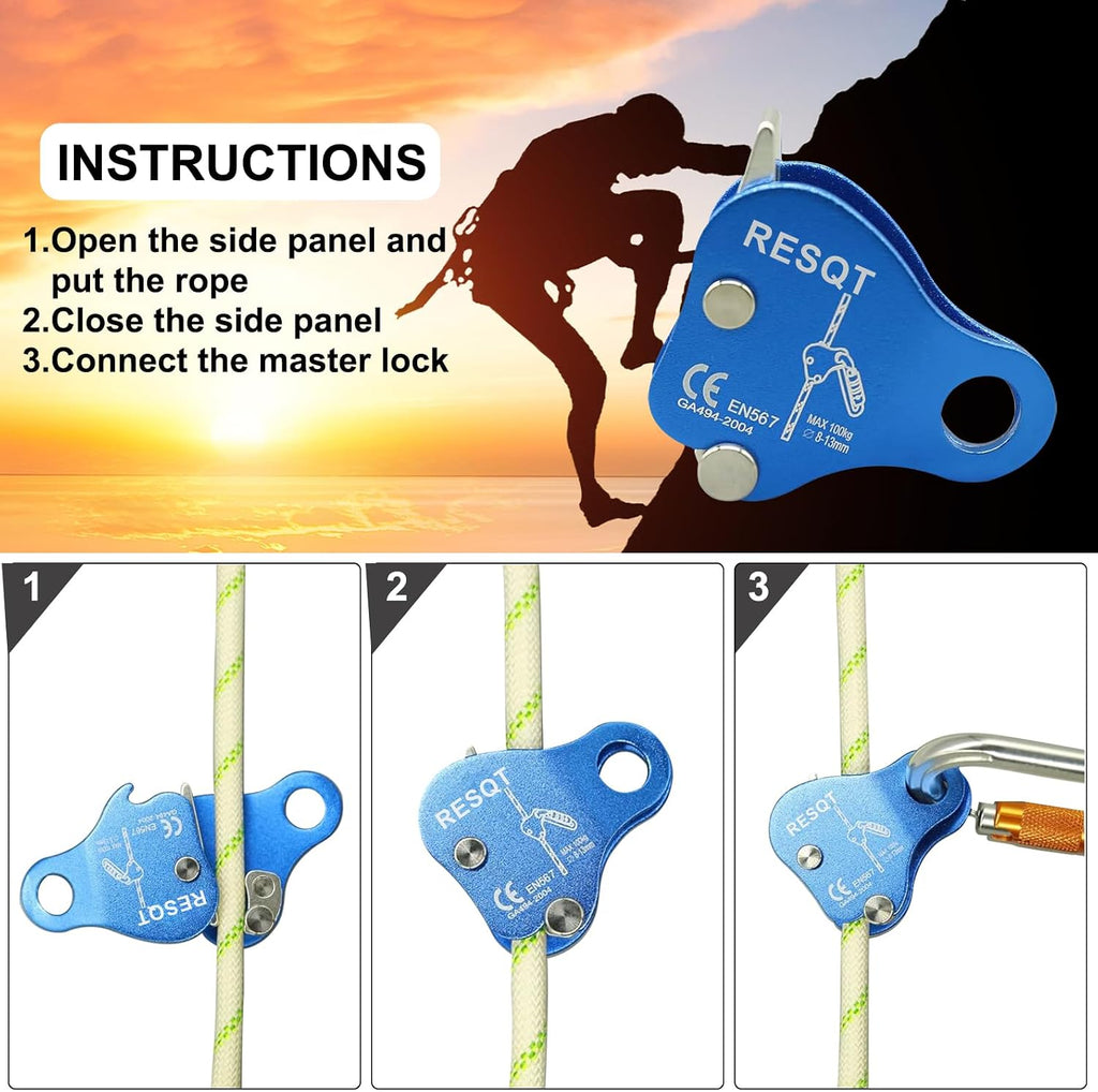 Climbing Fall Protection Belay Device Ascender Protect Aluminum Magnesium Alloy Rope Grab for Rock Climbing