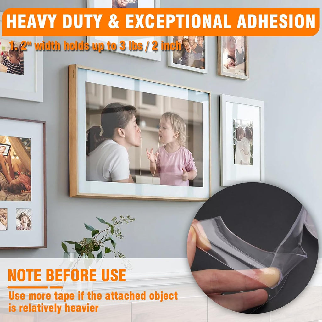 Double Sided Tape Heavy Duty 2 Pack, 1.2 Inch x 400 Inch ，Extra Large Nano Double Sided Adhesive Tape for Walls