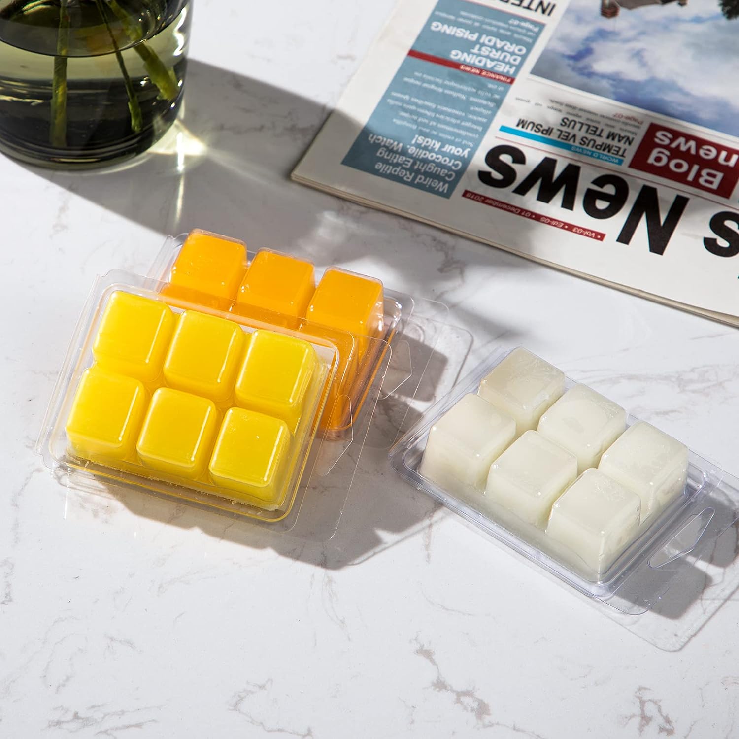 200 Pieces Wax Melt Molds 6 Cavity Plastic Clamshell Containers | Empty PET Cube Tray 4.15x3 Inch for Wax Melt Soap