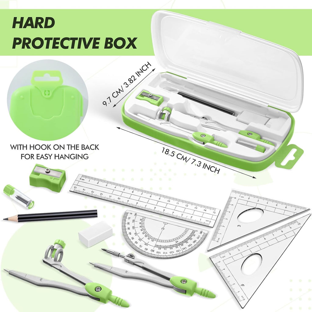 Math Geometry Set for Students 10 Pcs Compass Geometry Tools Kit Includes Protractor Compass Lead Refills Rulers