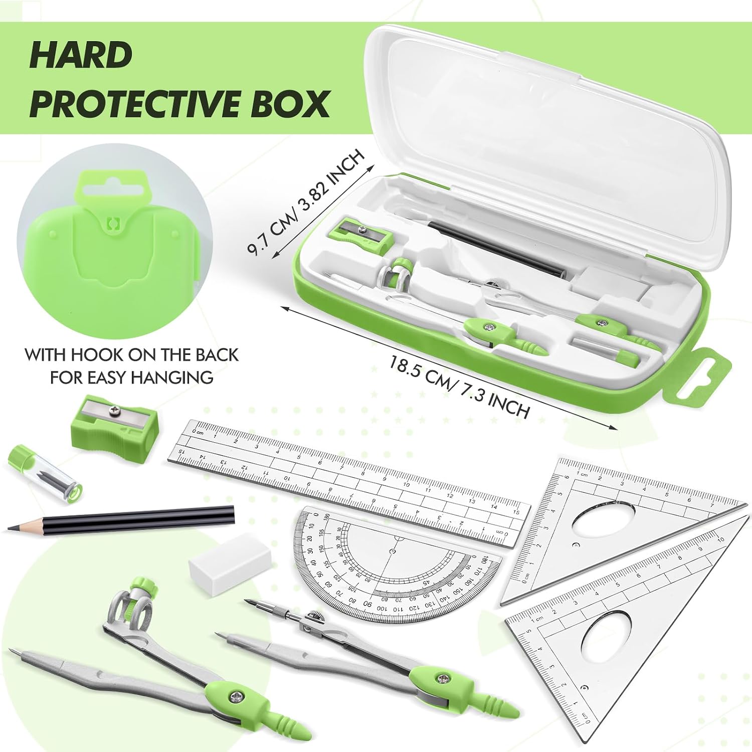 Math Geometry Set for Students 10 Pcs Compass Geometry Tools Kit Includes Protractor Compass Lead Refills Rulers