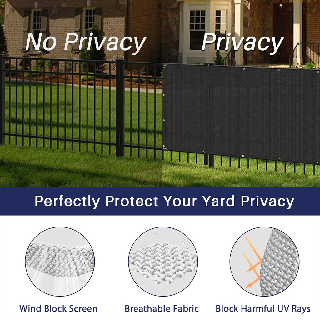 6' x 30' Privacy Fence Screen in Black for Chain Link Fence W/ Brass Grommet Windscreen Outdoor Backyard Mesh Fencing