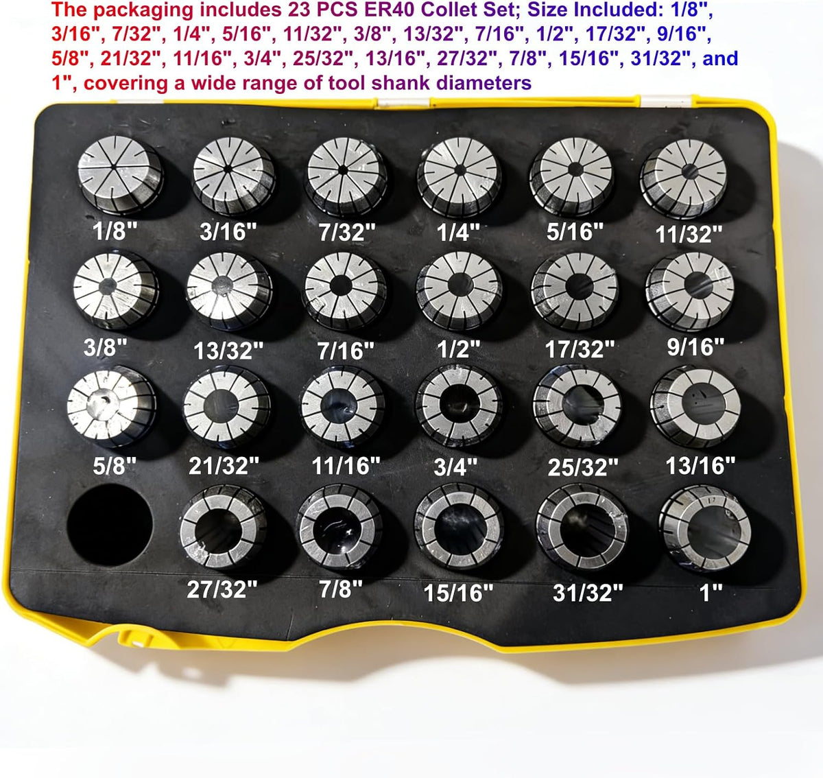 ER40 Collet Set 23 PCS, 1/8"-1" Precision Spring Collets