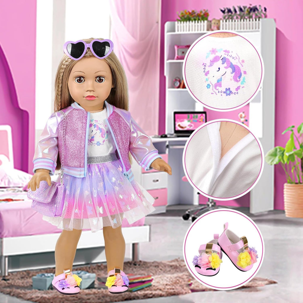 American 18 Inch Doll Makeup Accessories and Clothes Set Includes 18 Inch Doll Clothes and Shoes Bag Makeup Brush Set