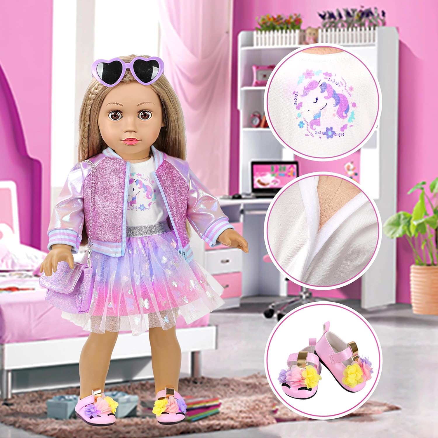 American 18 Inch Doll Makeup Accessories and Clothes Set Includes 18 Inch Doll Clothes and Shoes Bag Makeup Brush Set