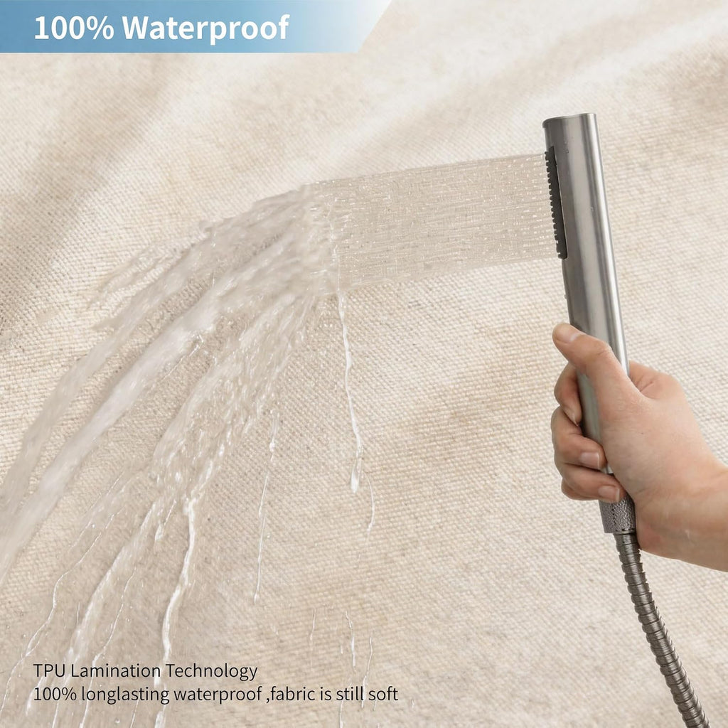 Waterproof Fabric Shower Curtain,No Liner Needed,72x72,Cream | 2-in-1 Design,Linen Textured,100% Waterproof