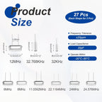 MECCANIXITY 27 Pcs 9 Value Quartz Crystal Oscillator Crystal Resonators Oscillator Assortment Kit DIP 2 Pin Replacements, 6MHz to 24.576MHz