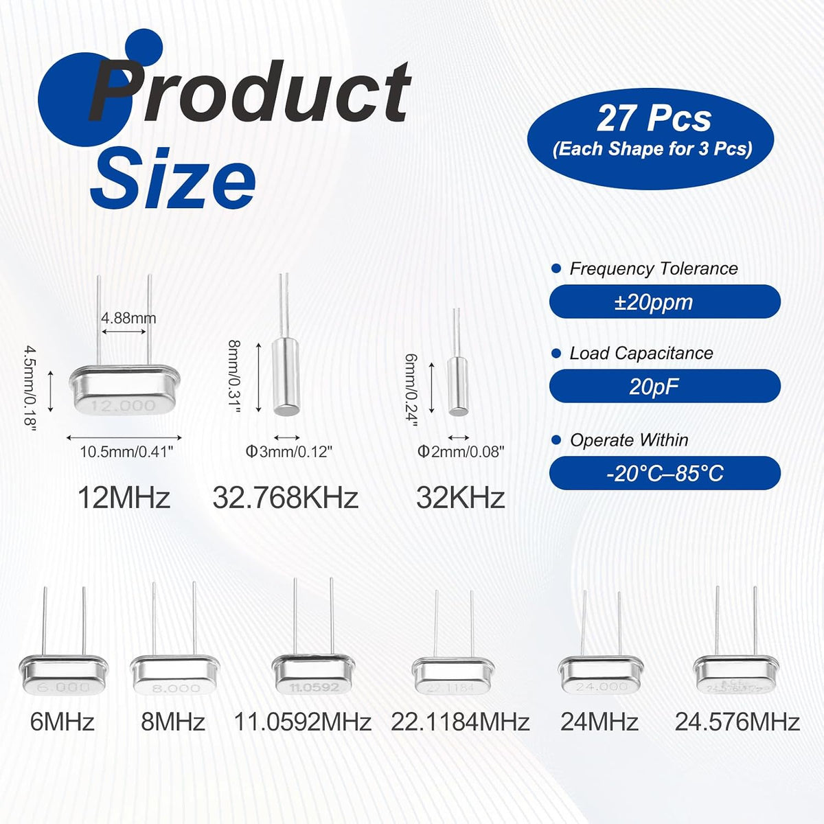 MECCANIXITY 27 Pcs 9 Value Quartz Crystal Oscillator Crystal Resonators Oscillator Assortment Kit DIP 2 Pin Replacements, 6MHz to 24.576MHz