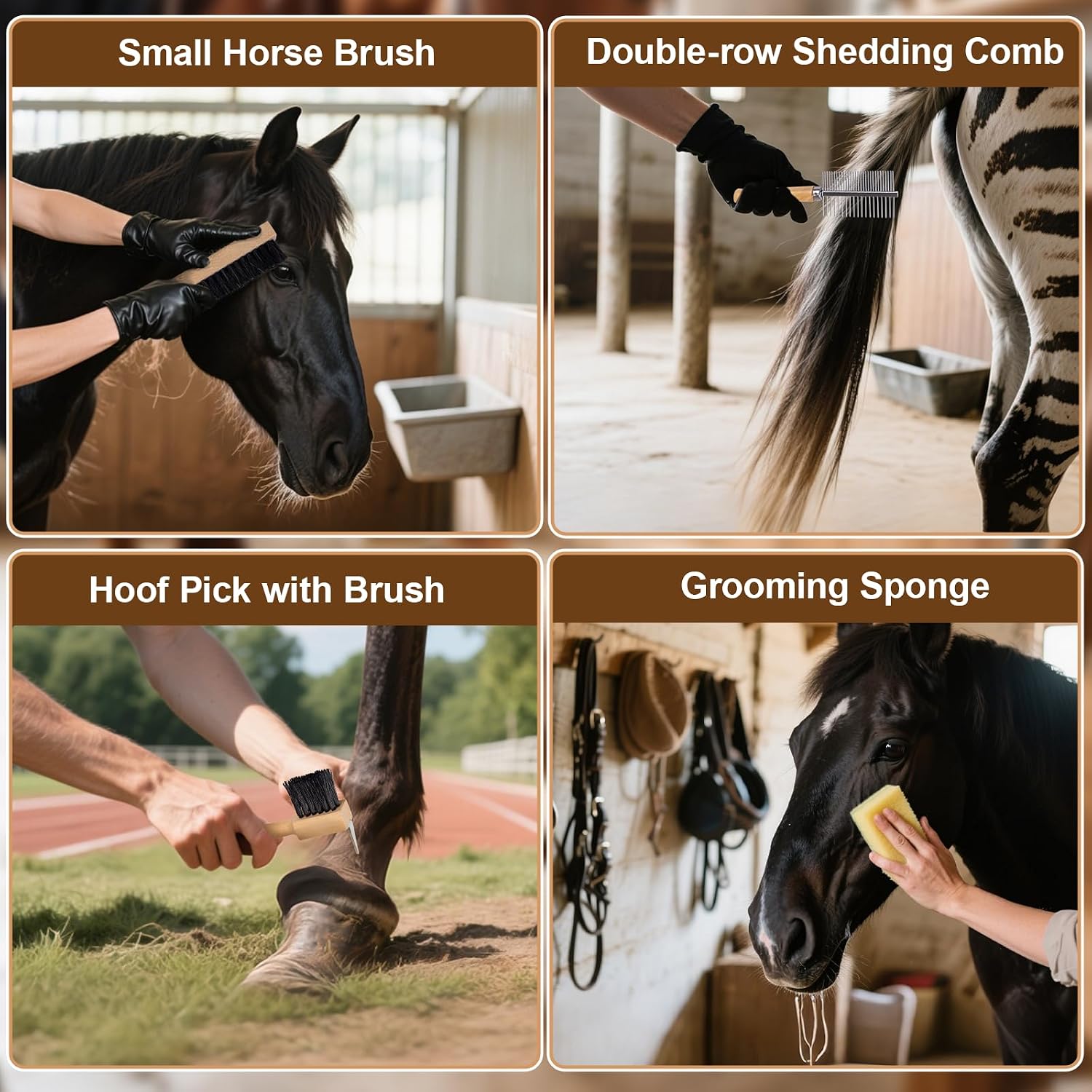 13-Piece Horse Grooming kit for Daily Care,Complete Horse Supplies Set with Wood Brushes, Tack Essentials, Curry