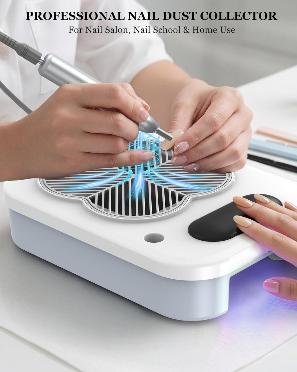 3-in-1 Nail Dust Collector with Electric Nail Drill File & UV Lamp - Dust Collector Nail Tech, Powerful Nail Vacuum