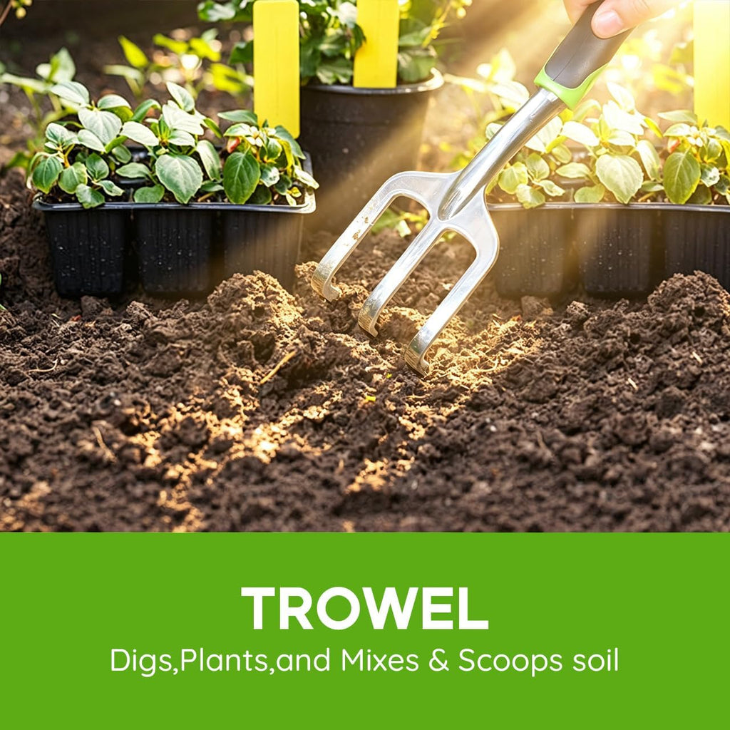 Garden Tool Set, 3 Pack Aluminum Heavy Duty Gardening Kit Includes Hand Trowel, Transplant Trowel and Cultivator Hand