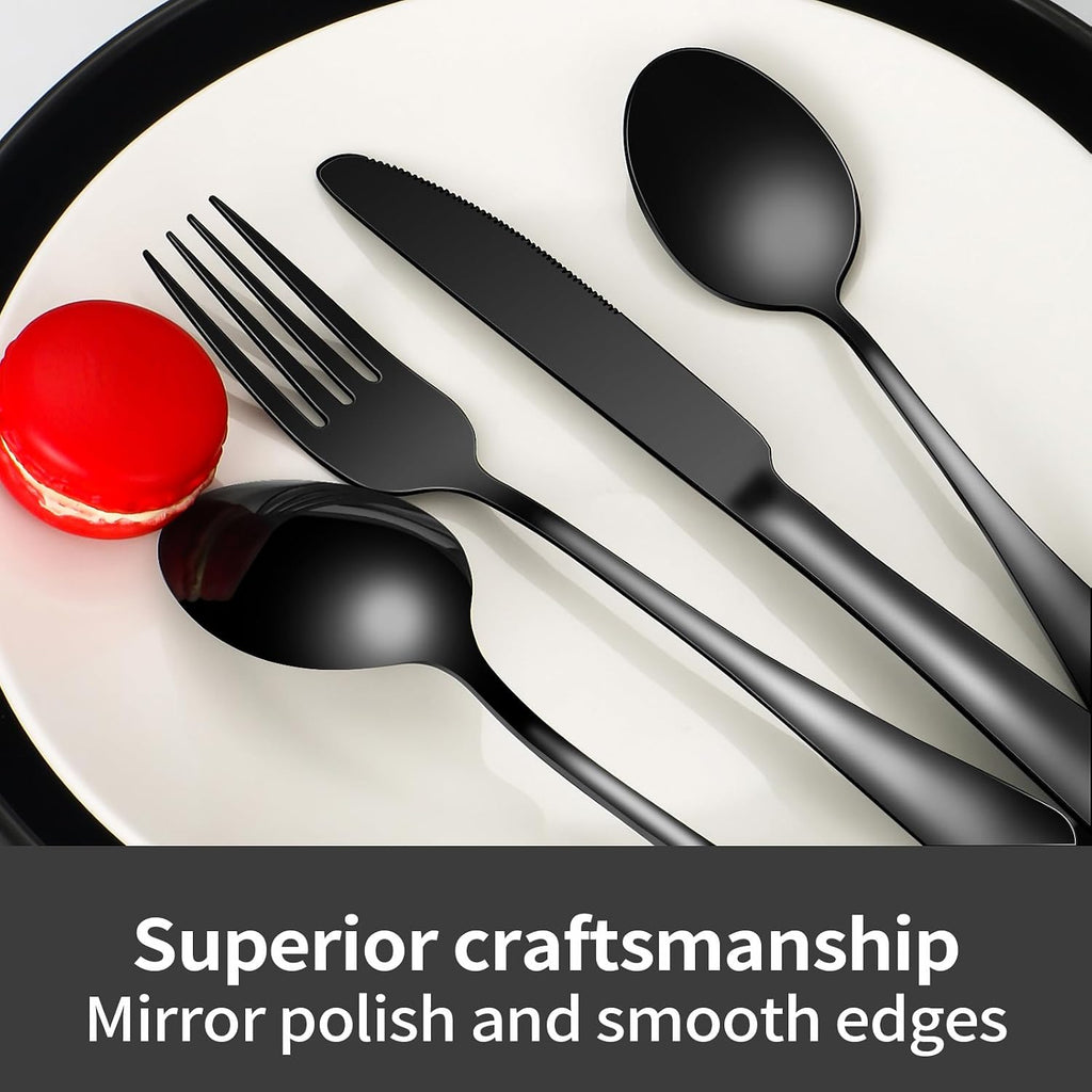 60-Piece Black Silverware Set with Steak Knives Black Stainless Steel Flatware Set for 10 Food Grade Tableware
