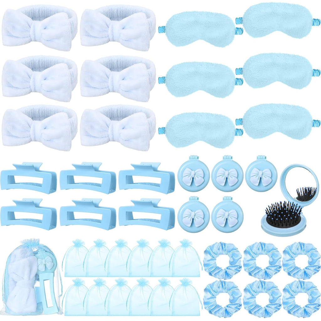 36 Pcs Spa Party Favor Set for Women, 6 Sets Sleepover Party Gift | Folding Pocket Mirror Hair Brush, Bow Headband