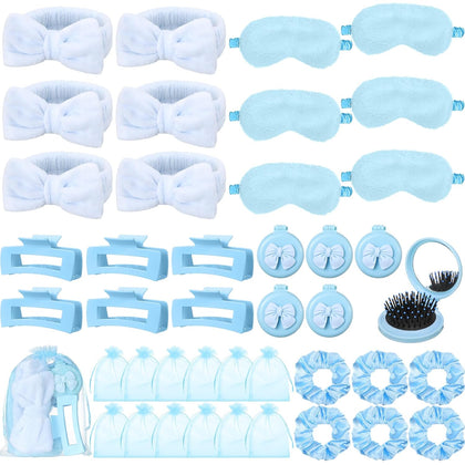 36 Pcs Spa Party Favor Set for Women, 6 Sets Sleepover Party Gift | Folding Pocket Mirror Hair Brush, Bow Headband