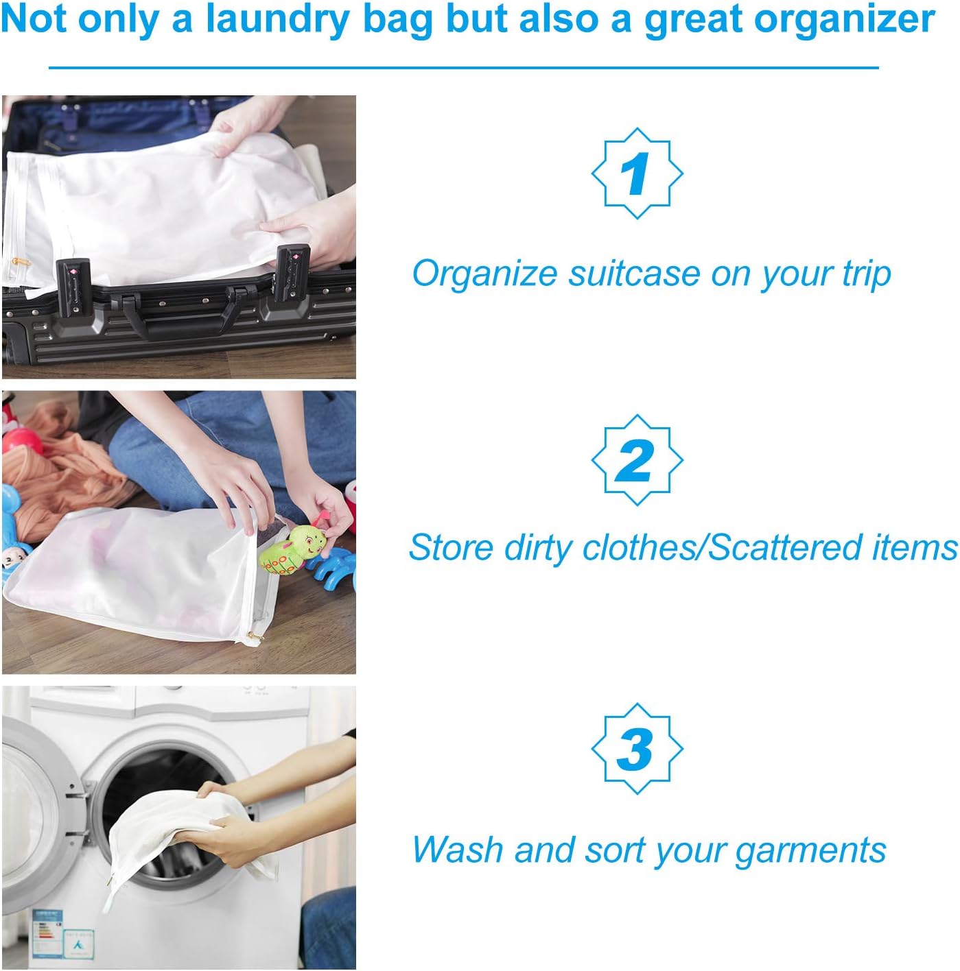 2 Pack Delicates Laundry Bags, Fine Mesh Wash Bag with Hanging Loop | Large for Lingerie, Shirts, Sweaters