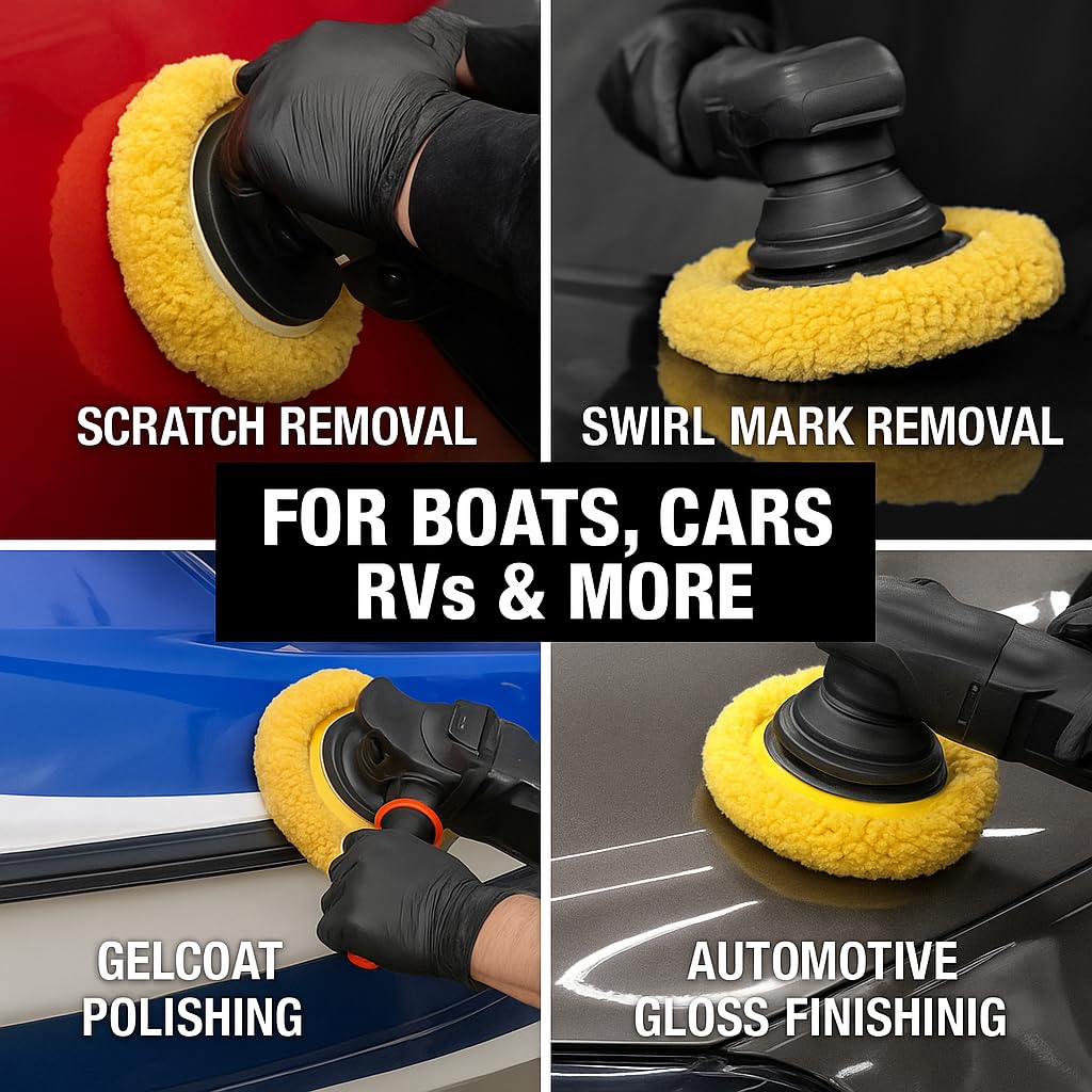7.5" Wool Polishing Pad 2-Pack – Blended Wool Buffing Pads for Cars, Boats & RVs – Hook & Loop Backing – Removes