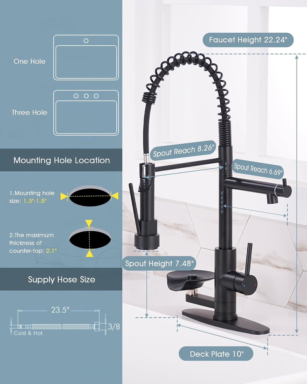 Kitchen Sink Fuacet with Glass Rinser, Single Handle Kitchen Faucet with Pot Filler, Pull Down Sparyer, Deck Plate