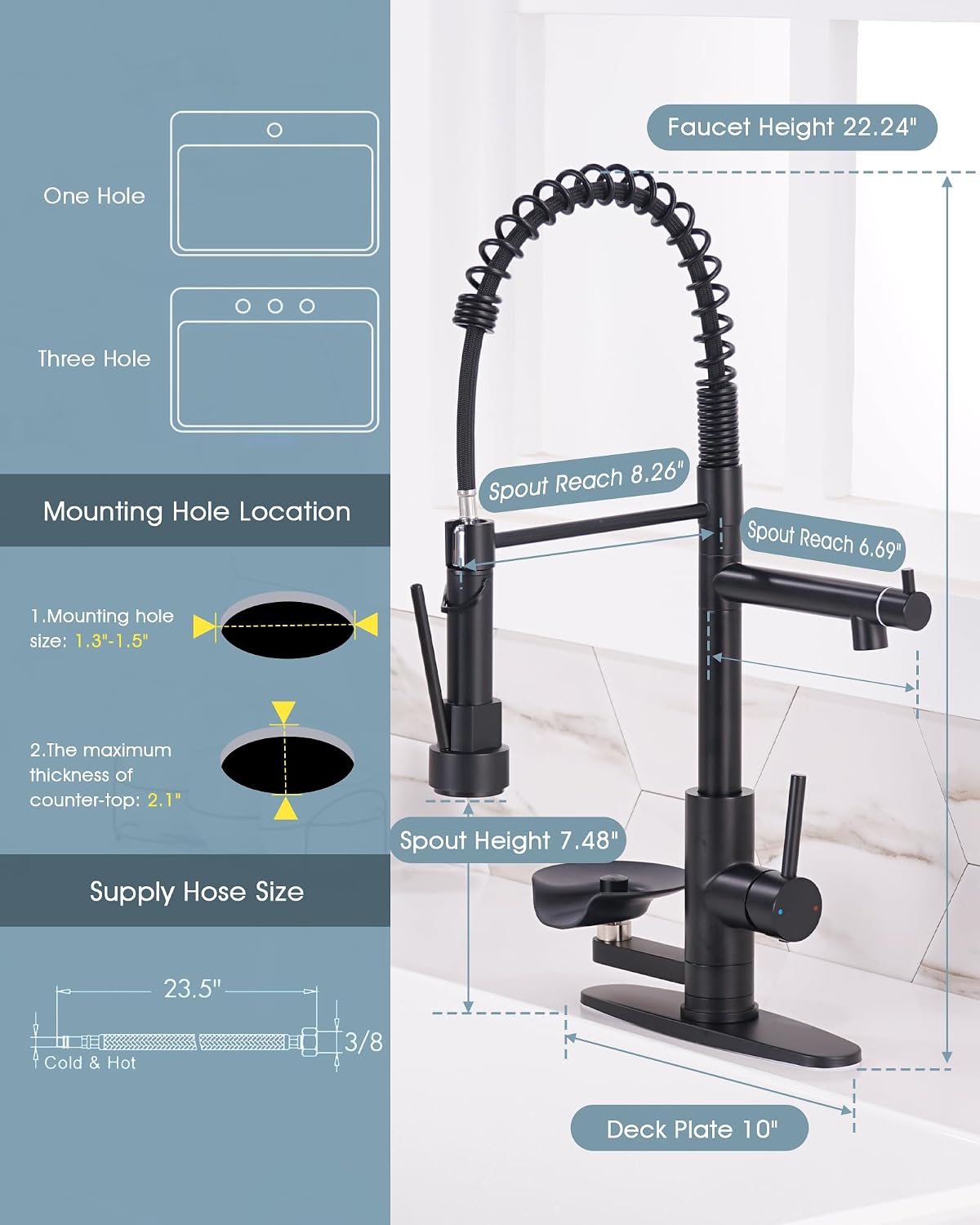 Kitchen Sink Fuacet with Glass Rinser, Single Handle Kitchen Faucet with Pot Filler, Pull Down Sparyer, Deck Plate