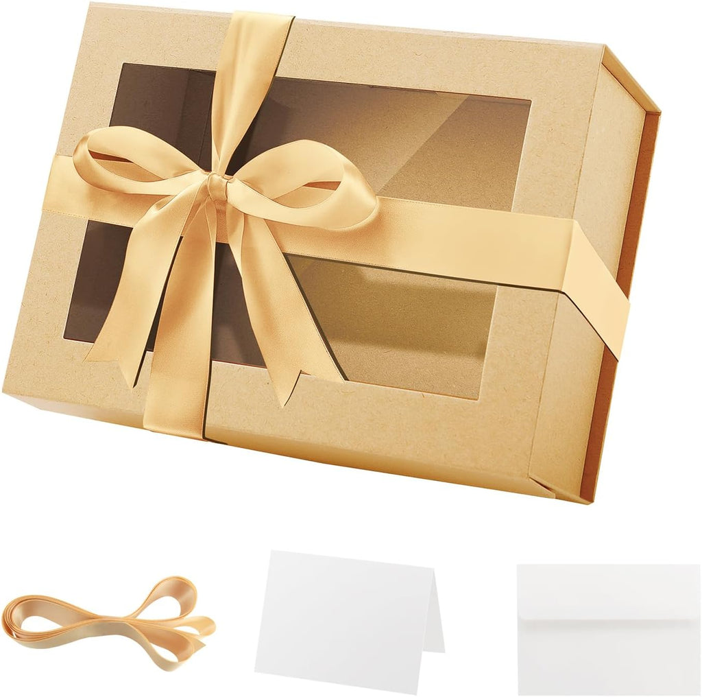 Kraft Clear Magnetic Lid Gift Box with Window 9x6.5x3.8 Inches