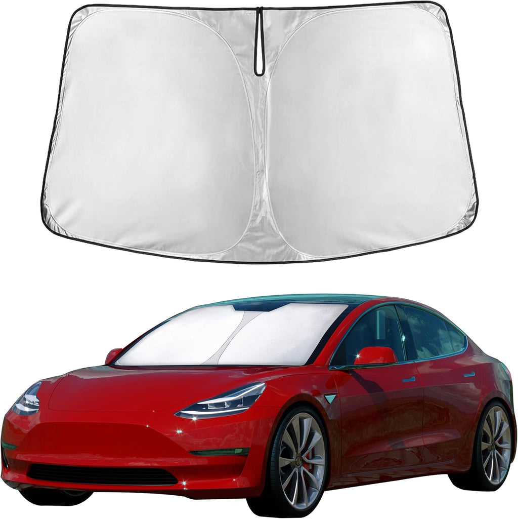 Windshield Sun Shade Compatible for Tesla Model 3 & Model Y Juniper 2017-2024 2025 2026, Sun Visor for EV Front