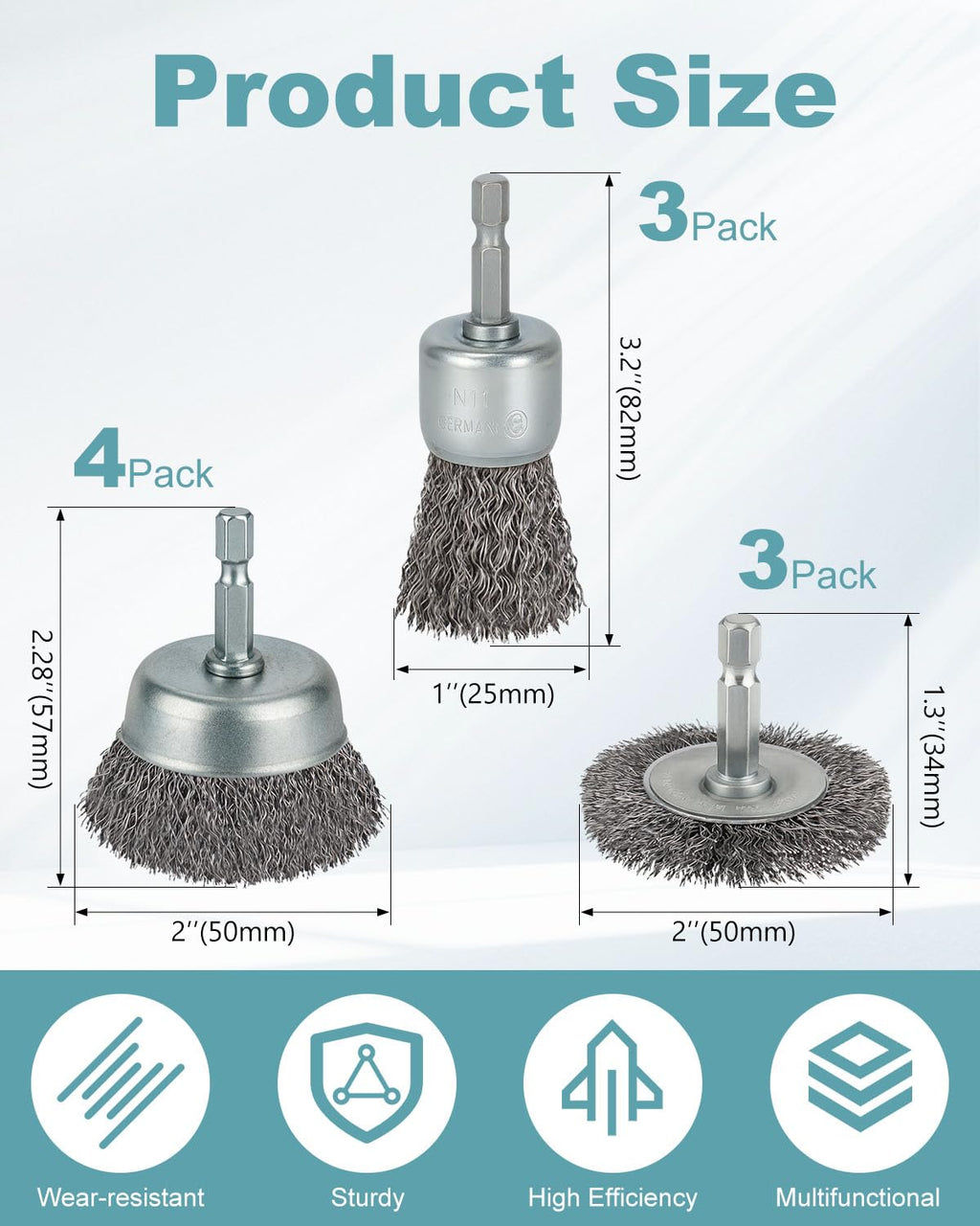 10 Pcs Wire Brush for Drill, Coarse Carbon Steel Crimping Wire Wheel