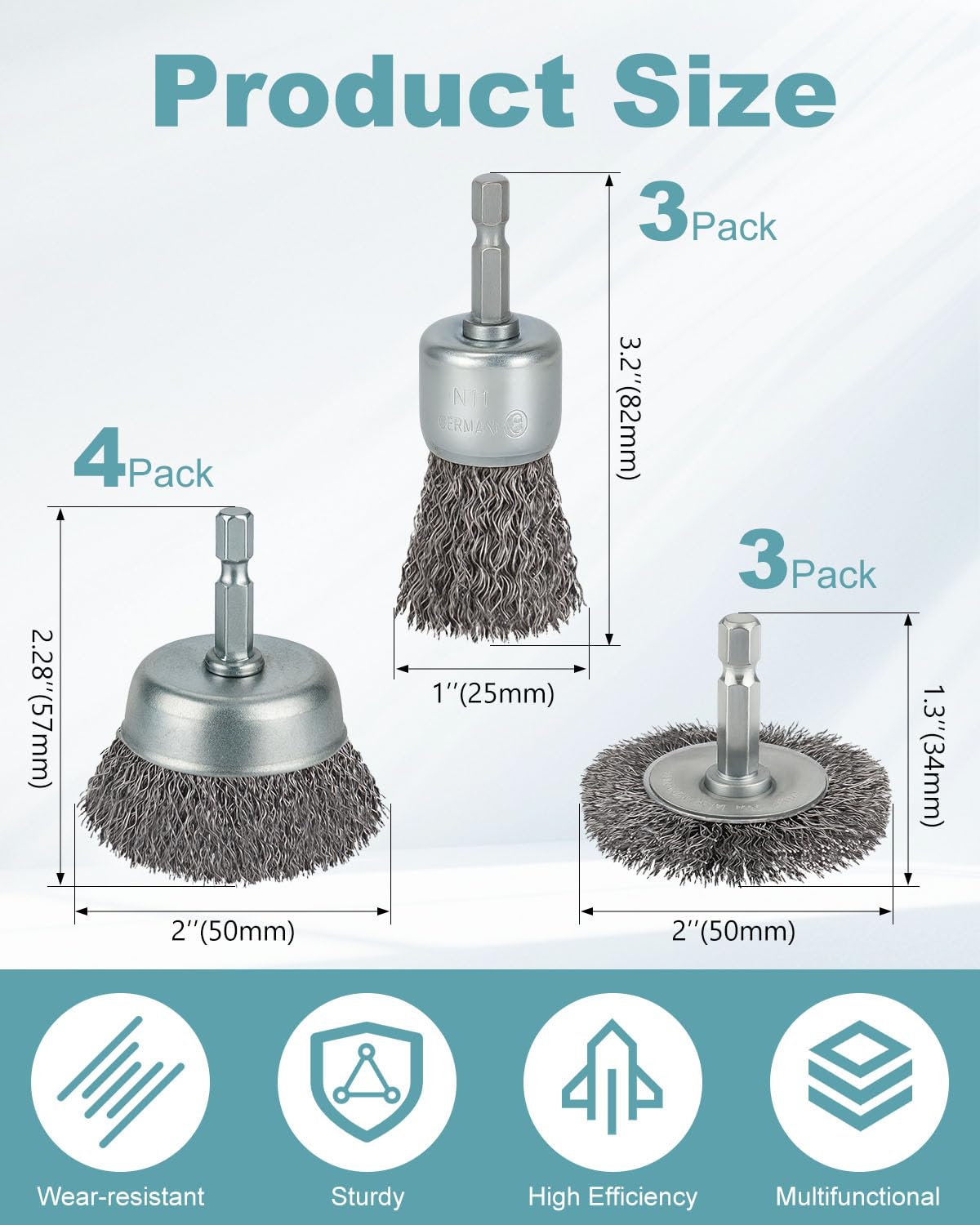 10 Pcs Wire Brush for Drill, Coarse Carbon Steel Crimping Wire Wheel