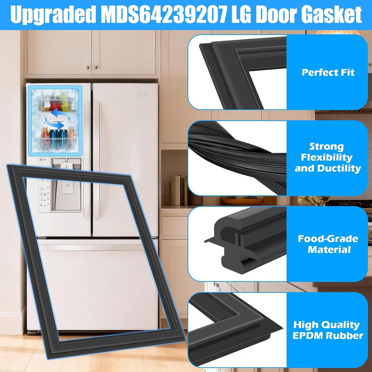 Upgraded MDS64239207 Refrigerator Door Gasket Compatible with LG Refrigerator Door Gasket Fridge Seal Replacement MDS64239202 Refrigerator Seal MDS62111101 MDS62111103 Kenmore Refrigerator Door Gasket