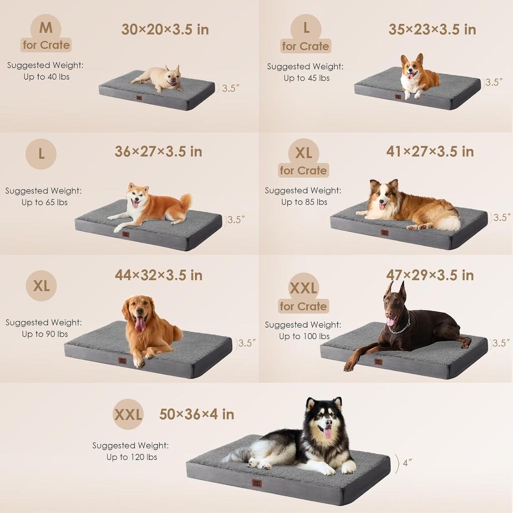 Orthopedic XL Dog Beds for Extra Large Dogs with Removable Washable Cover for Crate, Grey, 41x27