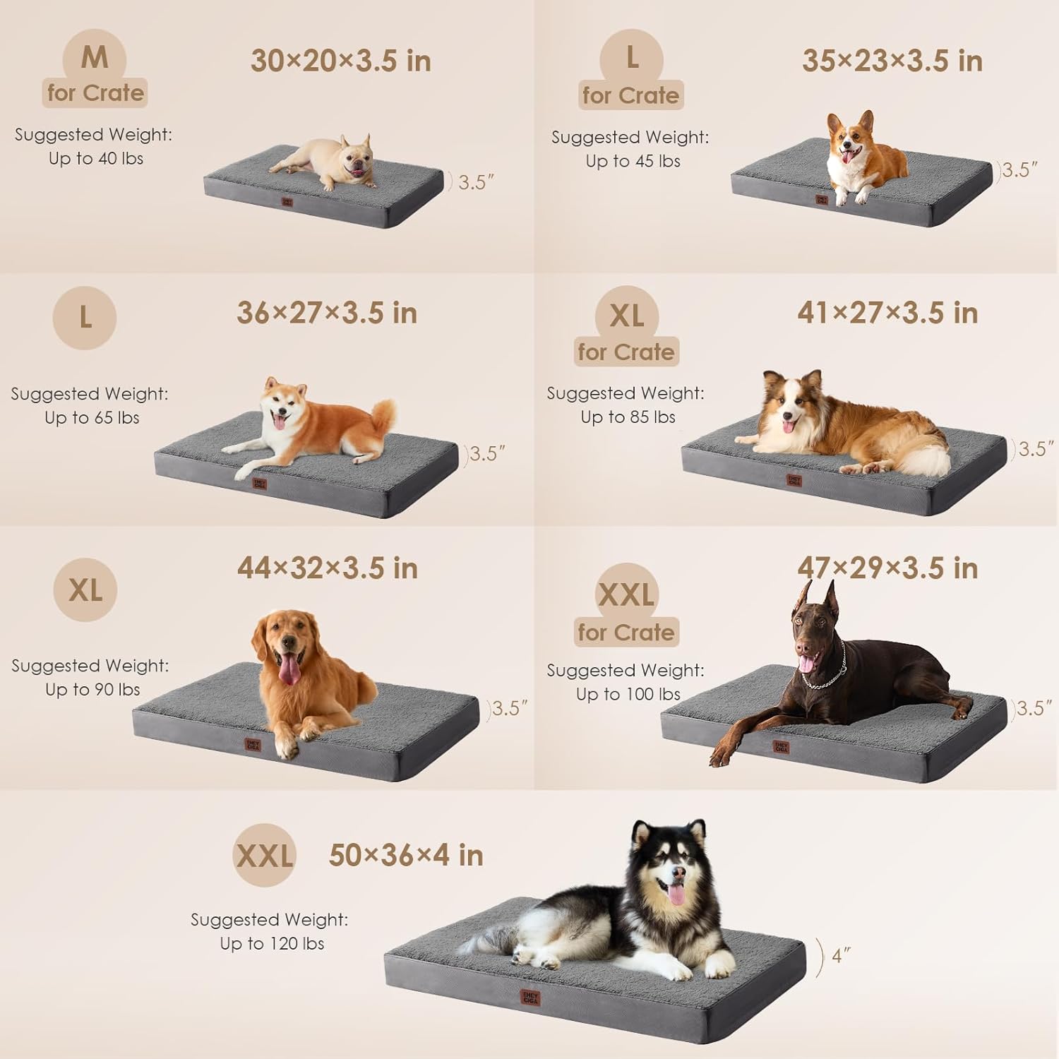 Orthopedic XL Dog Beds for Extra Large Dogs with Removable Washable Cover for Crate, Grey, 41x27