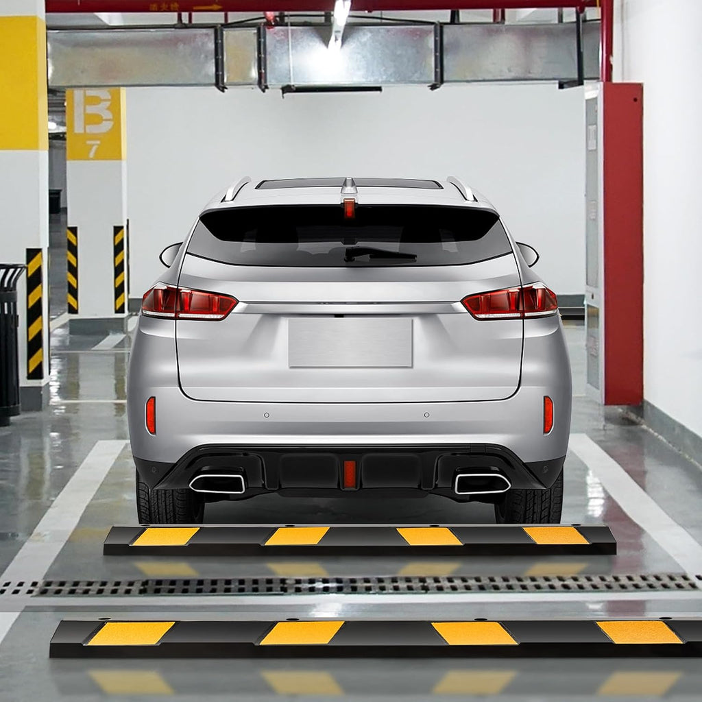 72" Rubber Parking Curb with Yellow Reflective Stripes, 2 Packs | 8800 LBS Weight Capacity Parking Block, Tire Stops