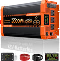 2000W Pure Sine Wave Inverter, 12V DC to 120V AC Power Inverter, 4000W Peak for RV, Truck, Solar, Camping, Home