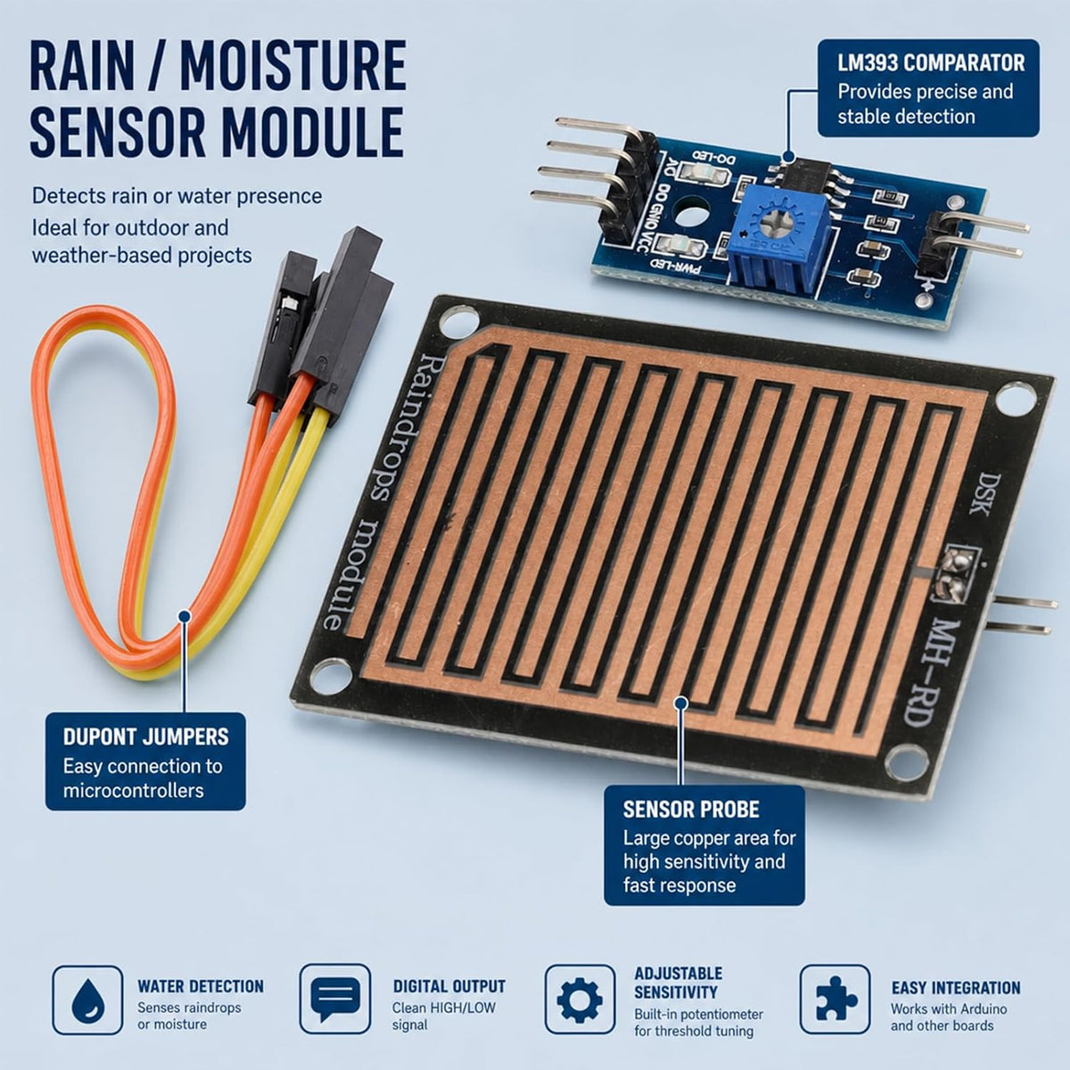 10-Pack Rain Sensor Module with LM393 Comparator