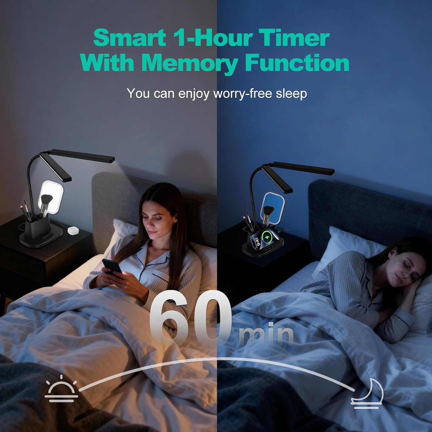 Desk Lamp with USB-C Charging Port and Organizer Base, LED Desk Light with Pen Holder, Phone Stand, 25 Lighting