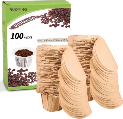 Unbleached K Cup Paper Filters with Lid, Fits Keurig 1.0 & 2.0 Reusable Pod | 100% natural unbleached wood pulp