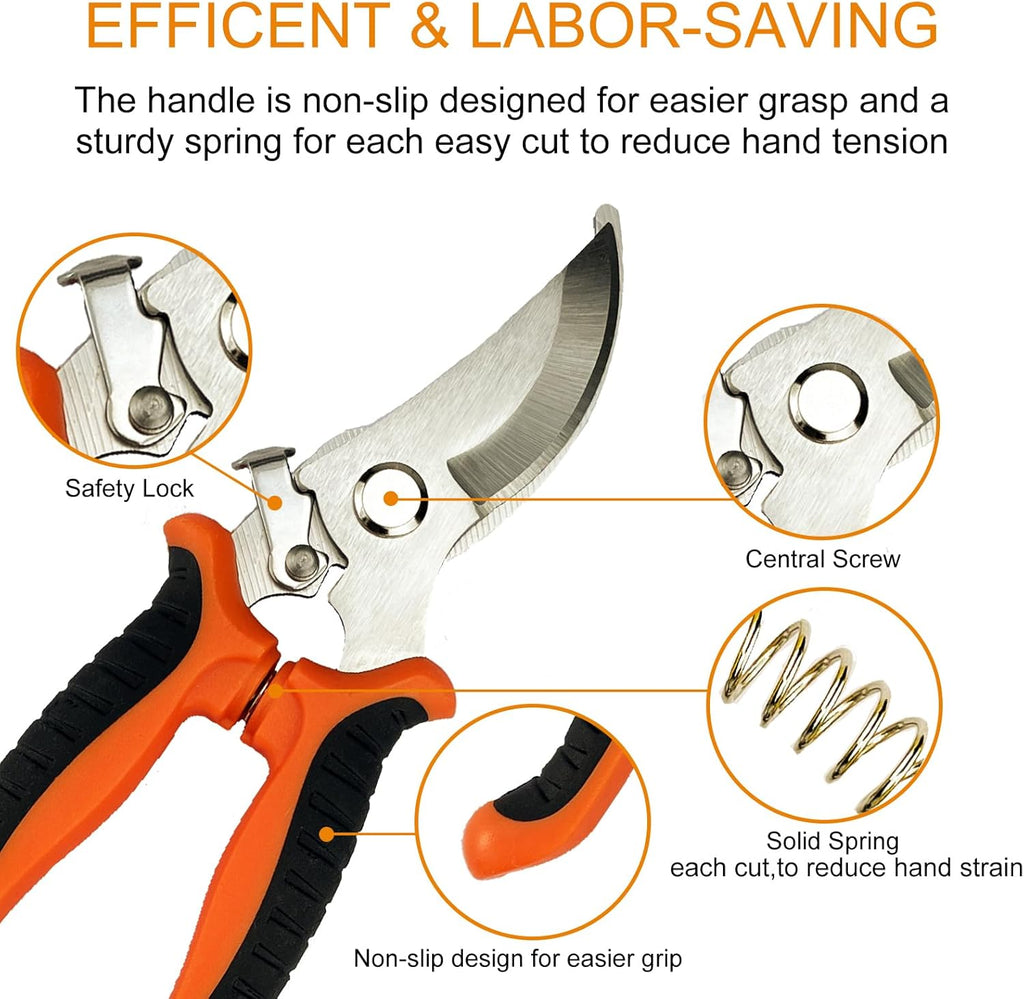 Pruning Shears, 5 Pack Garden Shears with Gardening gloves, Clippers Handheld, Stainless Steel Garden Snips, Lengnoyp
