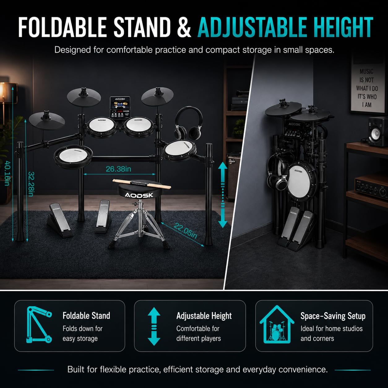 Electronic Drum Set, Professional Mesh Drum Pads, Upgraded Sound Module 260 sounds/30 Kits/20 Songs,Includes