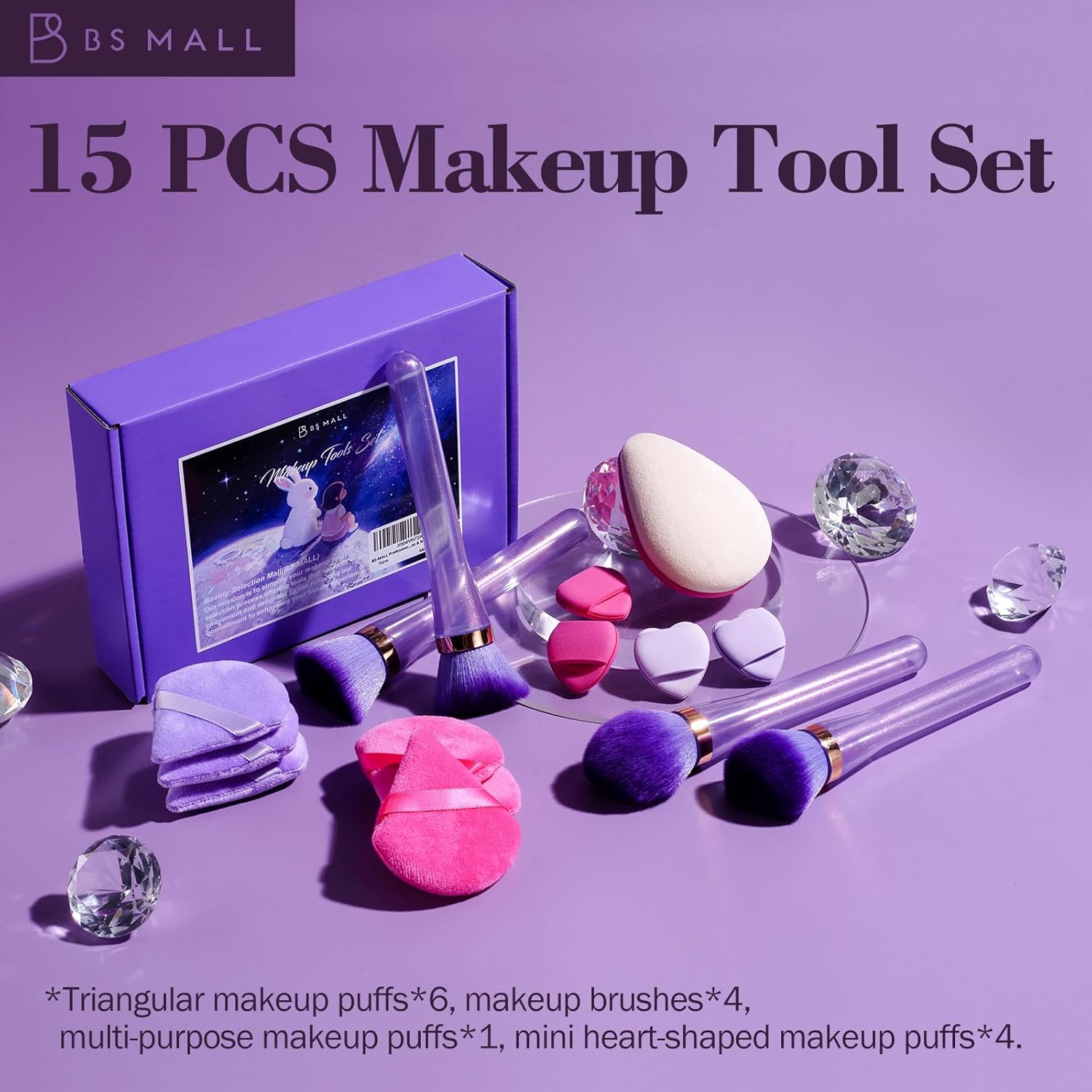 Professional 4 Pcs Makeup Brush Set WithTriangle Sponges, Extra-large Dual-purpose Makeup Sponge & Soft Finger