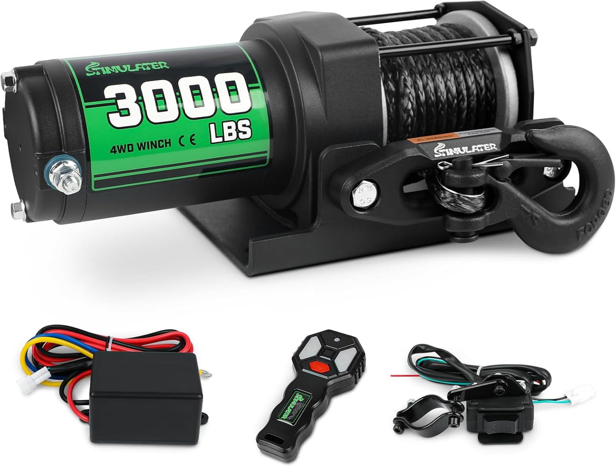 3000lb ATV Winch with Synthetic Rope,Electric Winch 12V, with Wireless Remote Control and Manual Switch, with Hawse