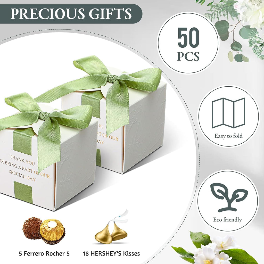 50 Pcs Wedding Favor Boxes for Guests, 2.5 x 2.5 x 2.5 Inch, Green