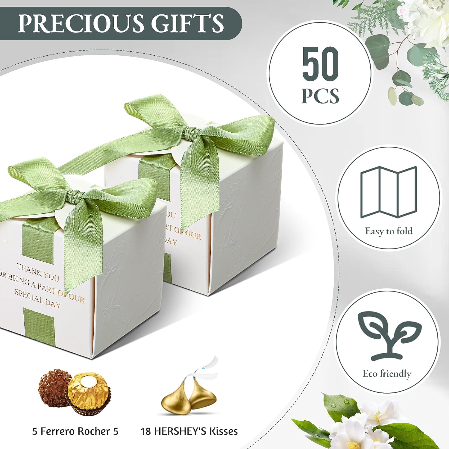 50 Pcs Wedding Favor Boxes for Guests, 2.5 x 2.5 x 2.5 Inch, Green