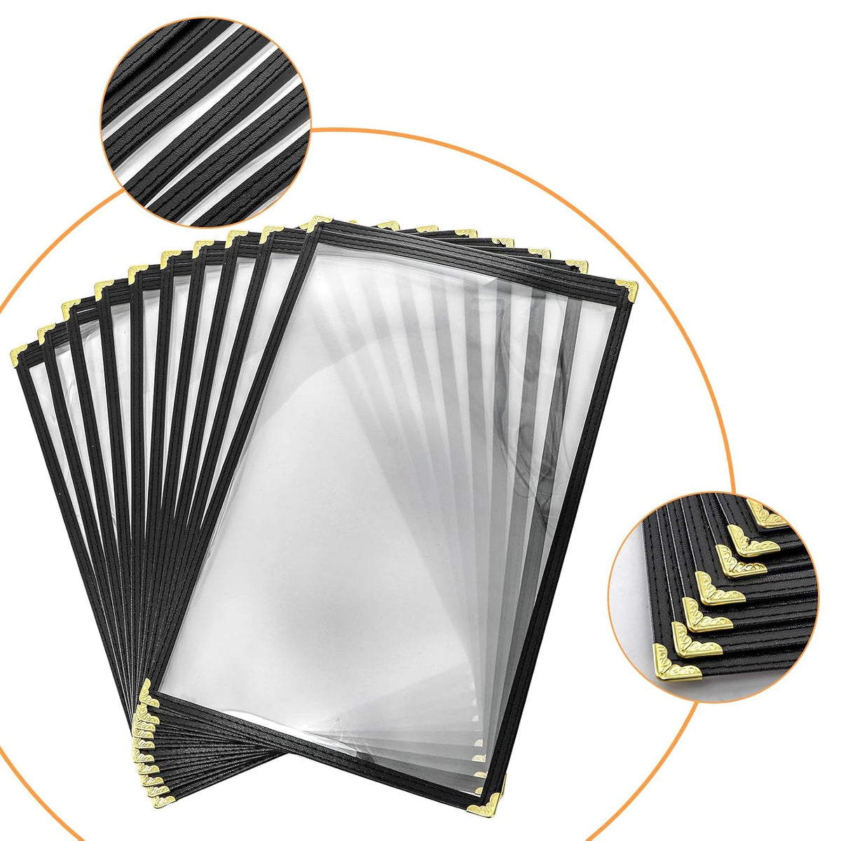 12PCS Menu Covers 8.5 X 14 Inch, Single Page 2 View Restaurant Menu Covers Book, Double Stitched Clear Menu Holders