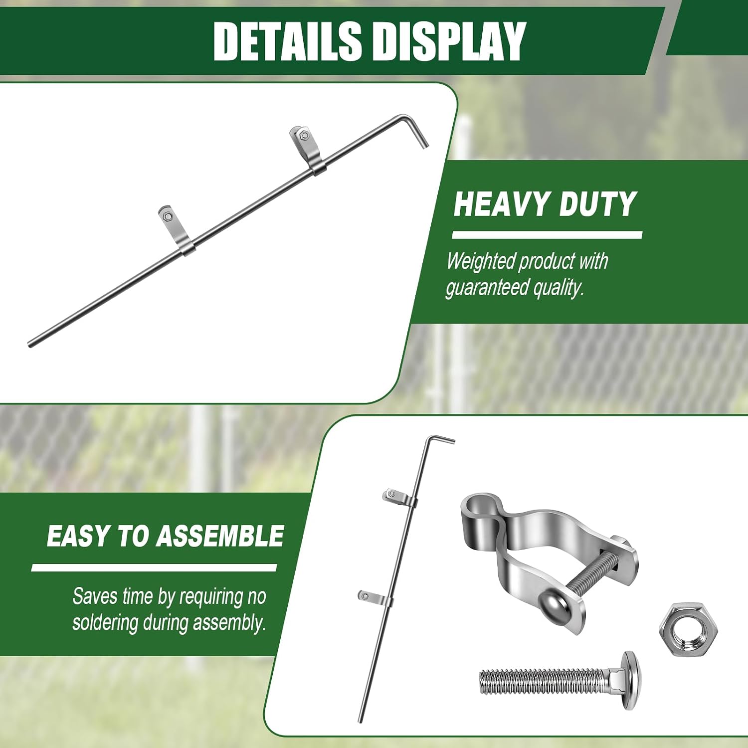 1-5/8" × 32" Chain Link Gate Drop Rod Kit with 2 Hinges